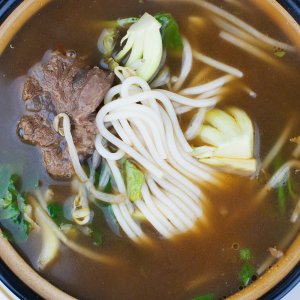 Rice Noodles and Egg Noodle Soup